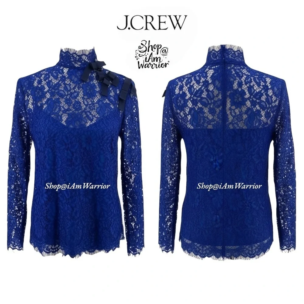 J.Crew NWT sapphire blue eyelash lace bow blouse *shop@iamwarrior